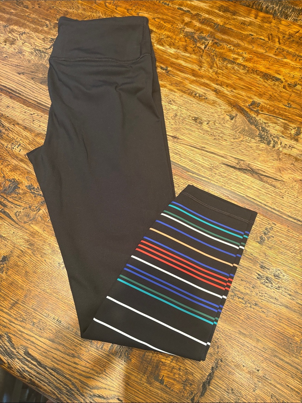 Women’s Black Leggings with Multicolor Striped Cuff